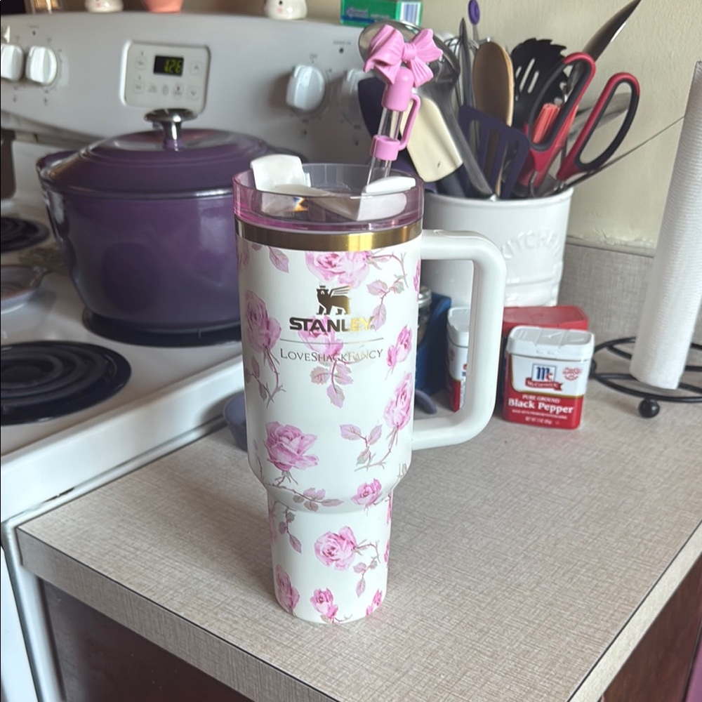 Stanley Pink Floral Tumbler with Straw